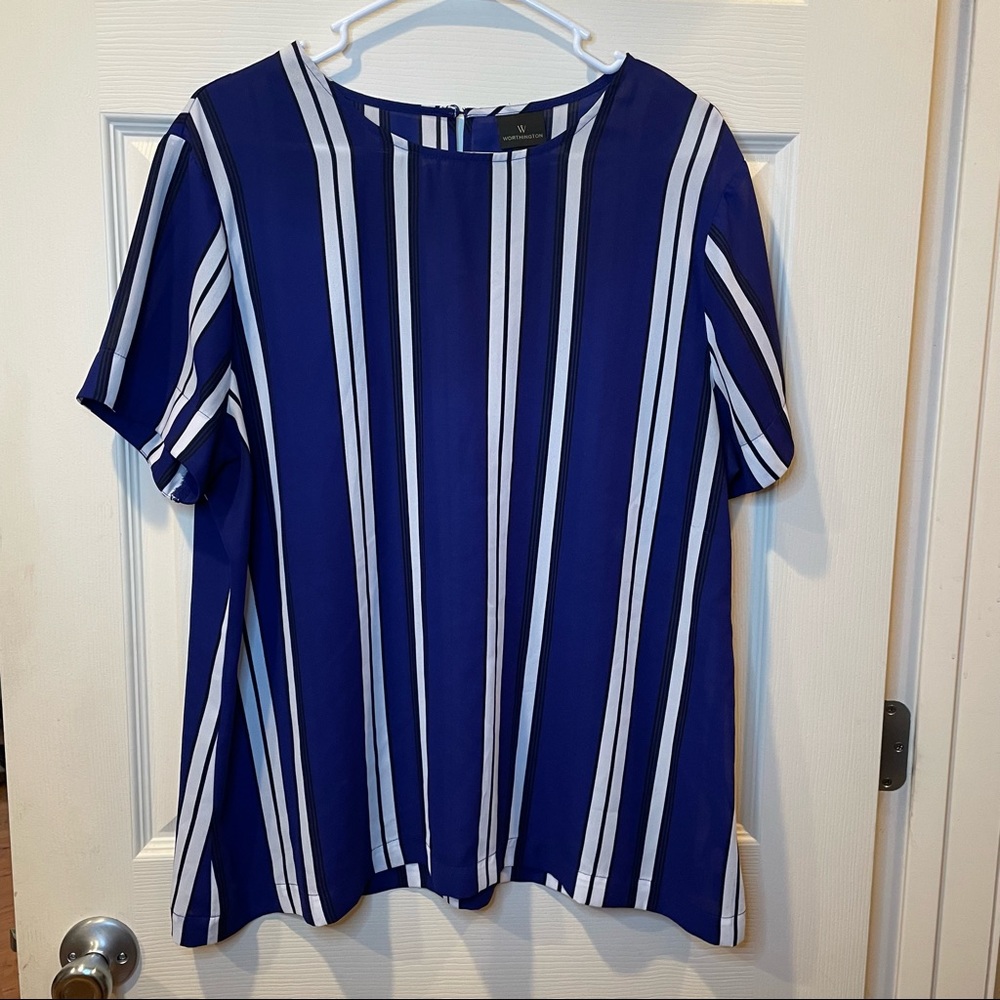 Blue and White Striped Blouse